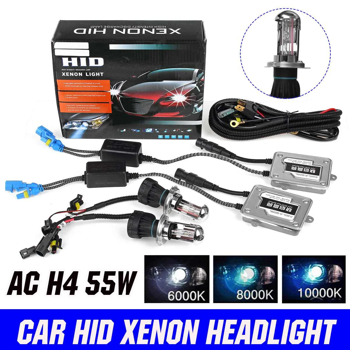 Kit Xenon H7 55W, HID, 6000K, Balast Slim, 12V - BGaraj