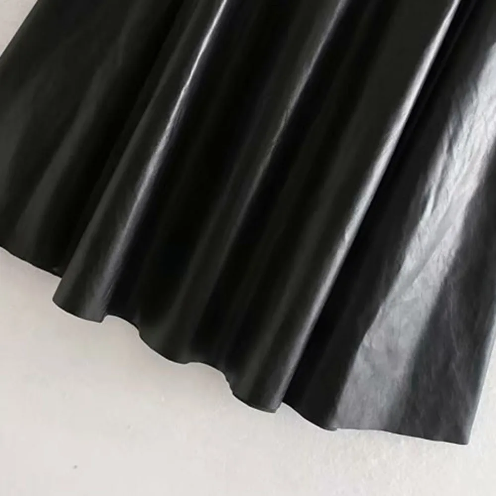 Woman Leather PU Skirt Causal Loose Black Autumn Fall A Line Long Midi Skirt Elegant Fashion Ladies Women High Waist Skirt