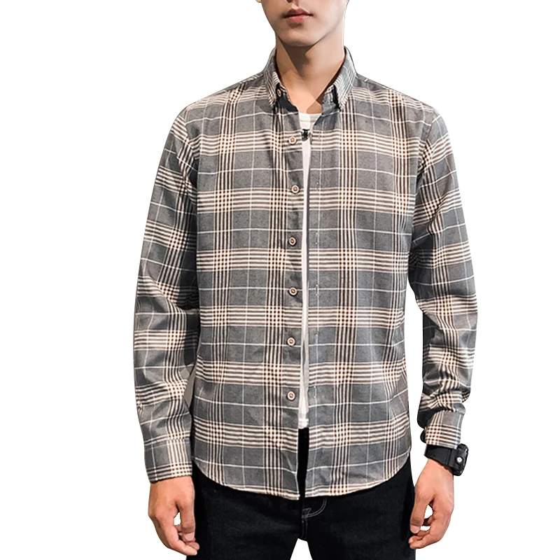 

Мужская классическая рубашка в клетку, с длинными рукавами и отворотом