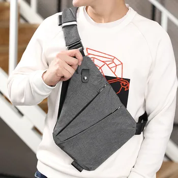 

Fashion Sling Men Canvas Chest Bag USB Backbag With Headphone Hole Casual Canvas Chest Bag Anti Theft Crossbody Bags #YJ