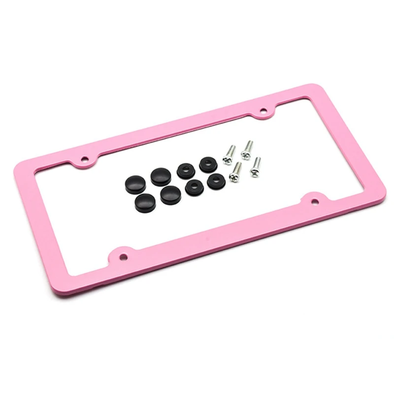 

Standard License Plate Frames Aluminum Alloy 4-Hole Fine Slim Edge&Screw Kits Pink/Black Tag Cover Holder For American Cars