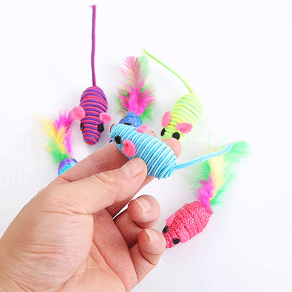 4/6Pcs Pet Kitten Funny Feather Rope False Mouse Bite Scratch Playing Toys Classic small toys Great gifts Bite-resistant