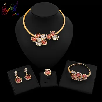 

Yulaili Top Quality Fashion Choker Crystal Pendant Earrings Bracelet Ring Nigeria Wedding Turkey Bridal Jewelry Sets
