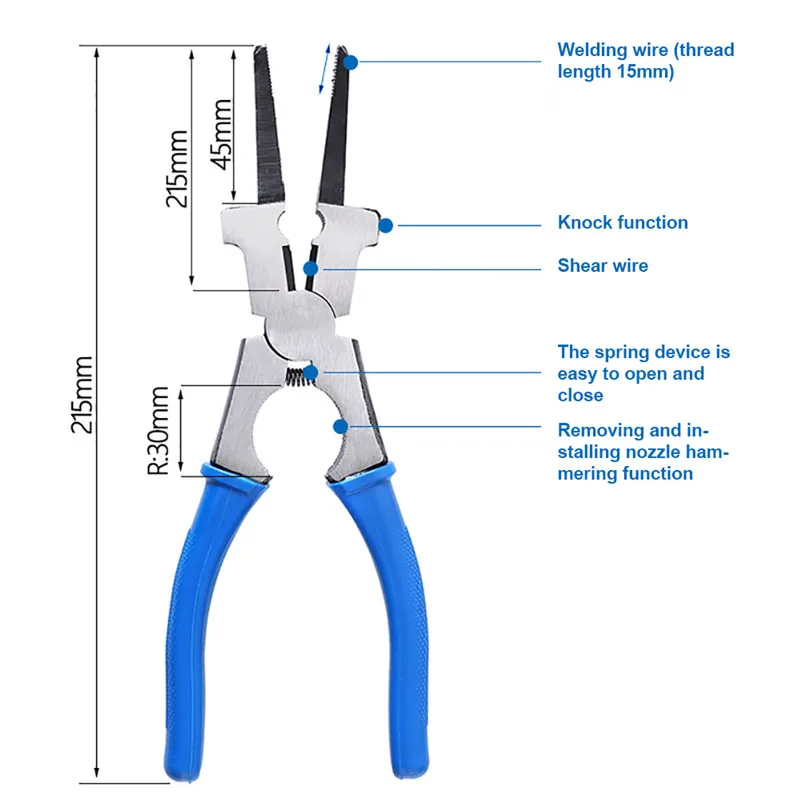 8" Multipurpose MIG Welding Pliers Pincers Flat Mouth Pliers Tool Spring Loaded Insulated Handle Welding Tools