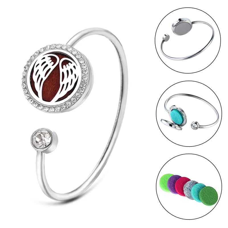 Stainless Steel Bracelet Zircon Bracelet Magnetic Bracelet New Zircon Stainless Steel Aromatherapy Bracelet Open Magnetic Butterfly Essential Oil Diffuser Bracelet Perfume Lockets Jewelry