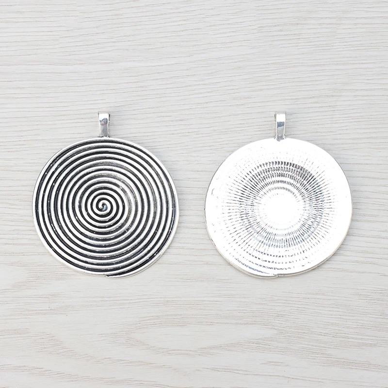 3 x антикварные серебряные большие круглые спиральные Подвески для ювелирных изделий 60x52 мм