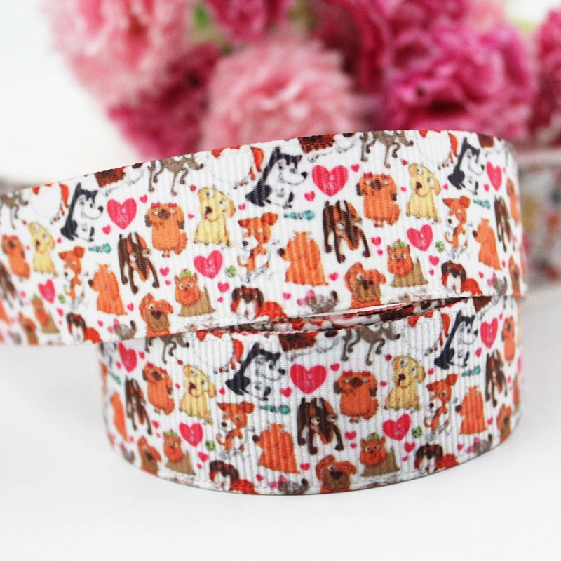 

16mm/22mm/25mm/38mm/75mm cartoon cute hound print grosgrain ribbon 10/25/50yards DIY gift wrap sewing wedding decor ribbon