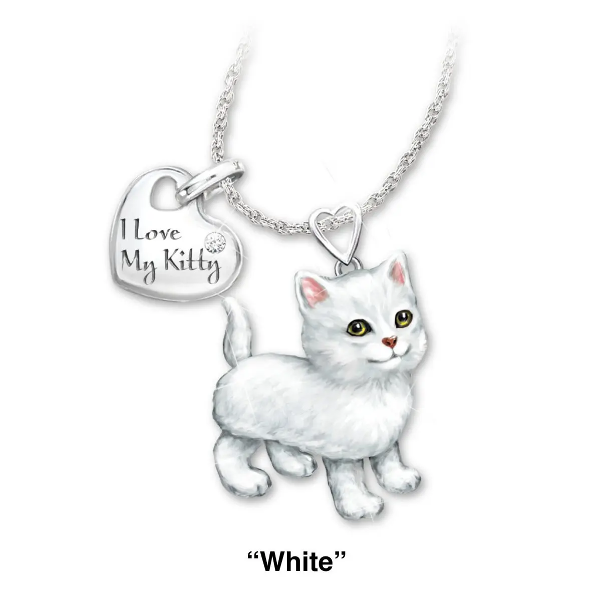 

CHUHAN "I Love My Kitty" Silver Color Cute White Cat Necklace Pendant Popular Love Pets Jewelry Kitty Necklace for Women Jewelry