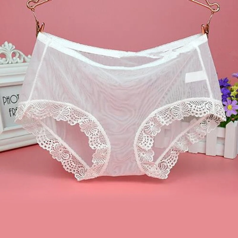 

Women Transparent Panties Sexy Solid Mesh Lace Underwear Underpants Plus Size
