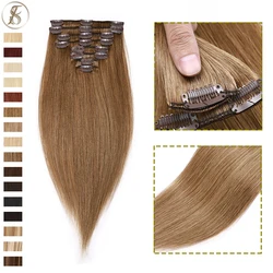 TESS 8-24inches 16colours Non-Remy Women Human Clip-in Hair Extensions Full Head Hairpiece Straight Hair Highlight Bleach Blonde
