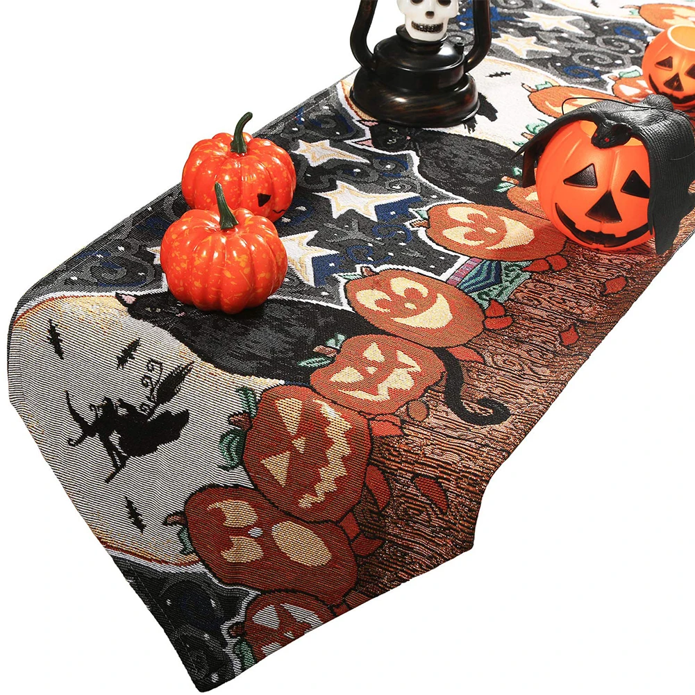  Decorative Table Runner Linen Table Cloth with Tassels for Halloween Easter Dinner Parties Supplies
