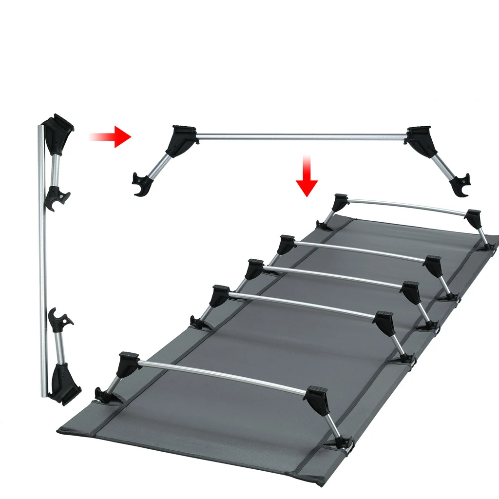 2KG Lightweight Camping Cot Off Ground Folding Single Bed - Carry Bag, Inflatable Pillow - Outdoor Hiking Hunting