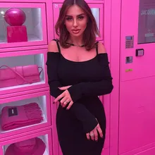 

Elegant Sexy Knitted Ribbed Long Dress Women Long Sleeve Slash Neck Bodycon Dresses Female Party Slim Maxi Dress Vestidos Robes