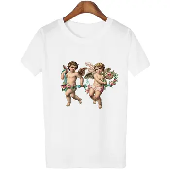 

Cute Angel Print T Shirt Women Short Sleeve O Neck Loose Tshirt 2020 Summer Women Tee Shirt Tops Camisetas Mujer