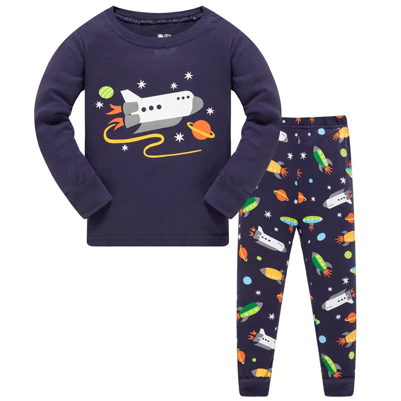 Пижамные комплекты с длинными рукавами для детей; хлопковая детская одежда для сна с принтом акул или животных; комплект одежды для малышей; От 3 до 8 лет - Цвет: 17