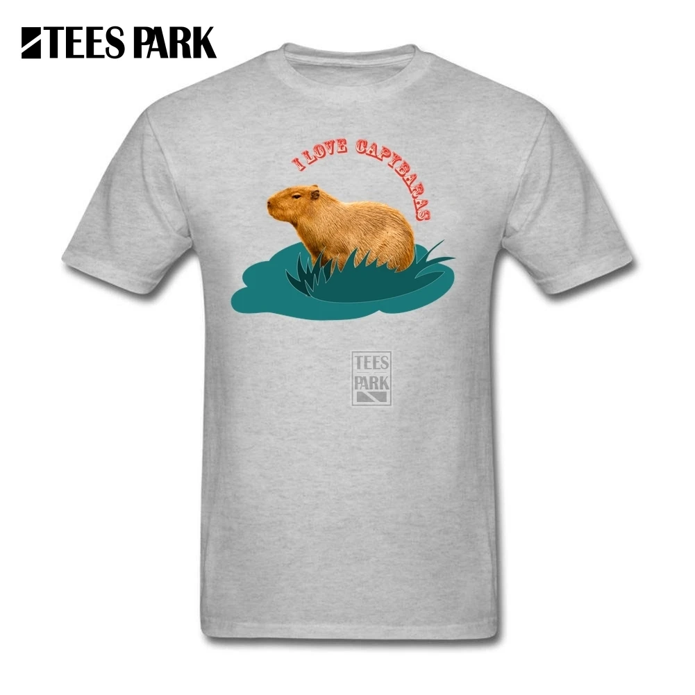 Мужские футболки с принтом I love Capybaras, молодежная с круглым вырезом, облегающие футболки с коротким рукавом, классический дизайн, мужские серые футболки - Цвет: Серый