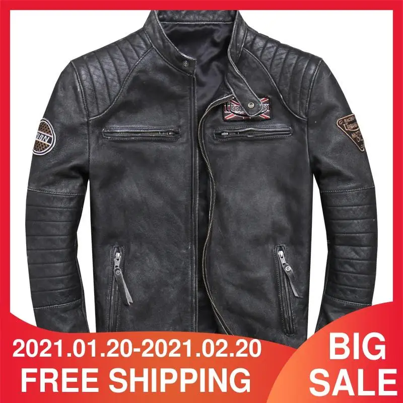 2021 винтажная Черная Мужская облегающая Байкерская кожаная куртка размера плюс 4XL