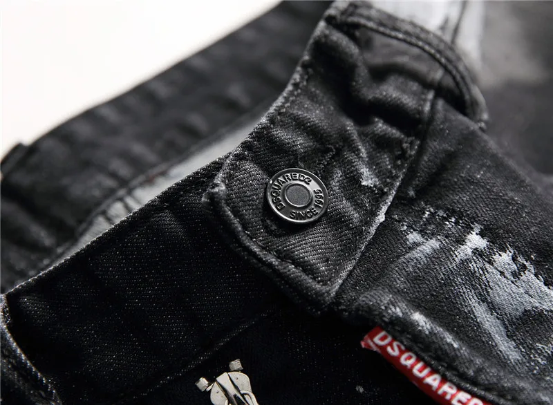 European American Style dsq brand mens slim jeans Men straight denim trousers zipper Patchwork Slim black jeans for men