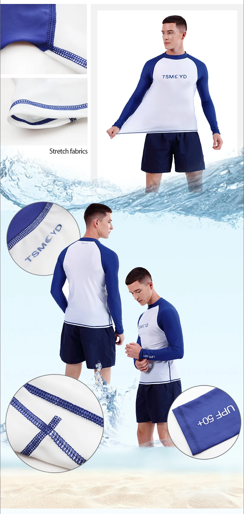 4XL UPF 50+ Men Rash Guards Beach Long Sleeves Surfing Swimming Top Shirts Water Sports Gym Wetsuits Quick-Drying Suit