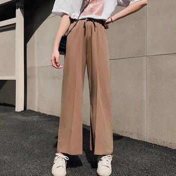 

Pants Women High Waist Drawstring Loose Full Length Retro Trousers Womens Simple All-match Korean Trendy Pant Ladies Plus Size
