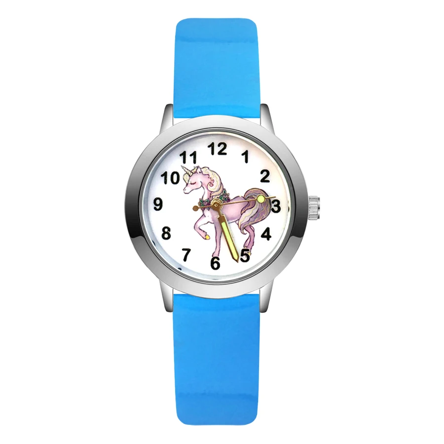 Sky Blue Модные детские часы с рисунком милого единорога, лошади, Детские кварцевые наручные часы для мальчиков и девочек, JA164 - Цвет: Sky Blue