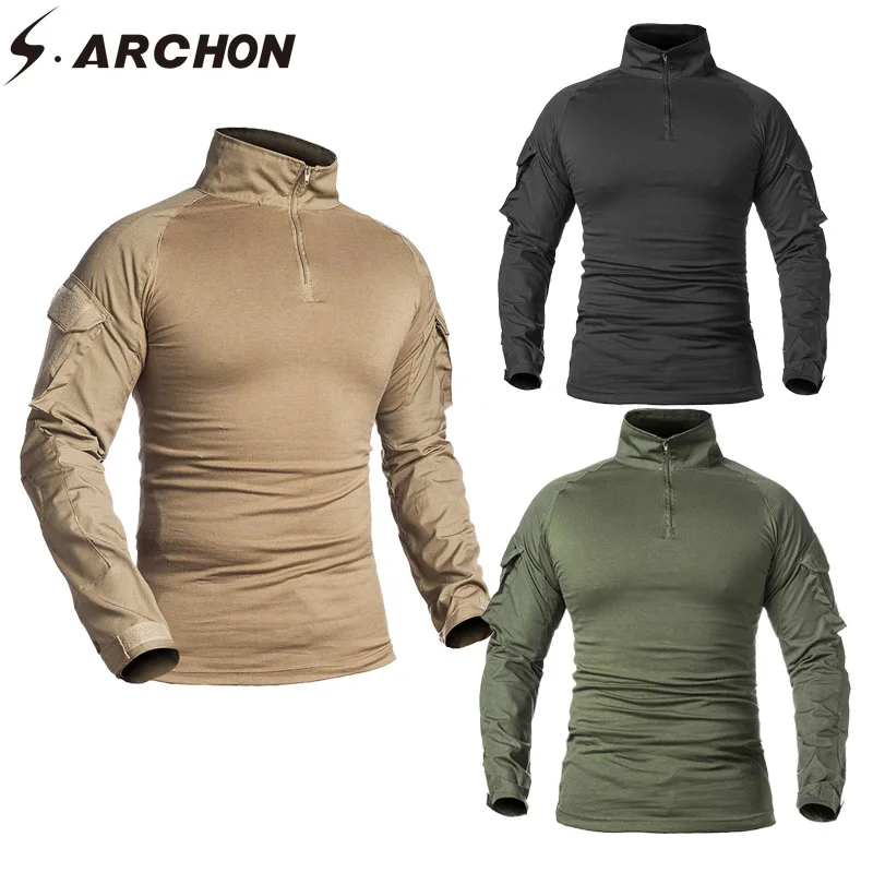 Günstige S. ARCHON Taktische Militärische T Hemd Männer Langarm SWAT Soldat Kampf Uniform Shirts Fitness Atmungsaktive Paintball Armee T Shirt