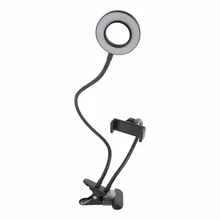 2-in-1 Cell Phone Holder with LED Selfie Ring Light for Live Stream Phone Clip Holder Adjustable Desk Lamp Makeup Light