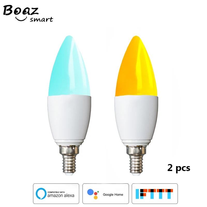 

Boaz 5W E12 E14 Wifi Smart Candle Bulb Dimmable Smart Led Bulb APP Remote control Alexa Echo Google Home Tuya Smart IFTTT 2 pcs