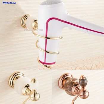 

Tlhottop European Style Brass Jade Stone Golden Wall Mounted Hairdryer Support Holder Spiral Stand Bathroom Wall Shelf