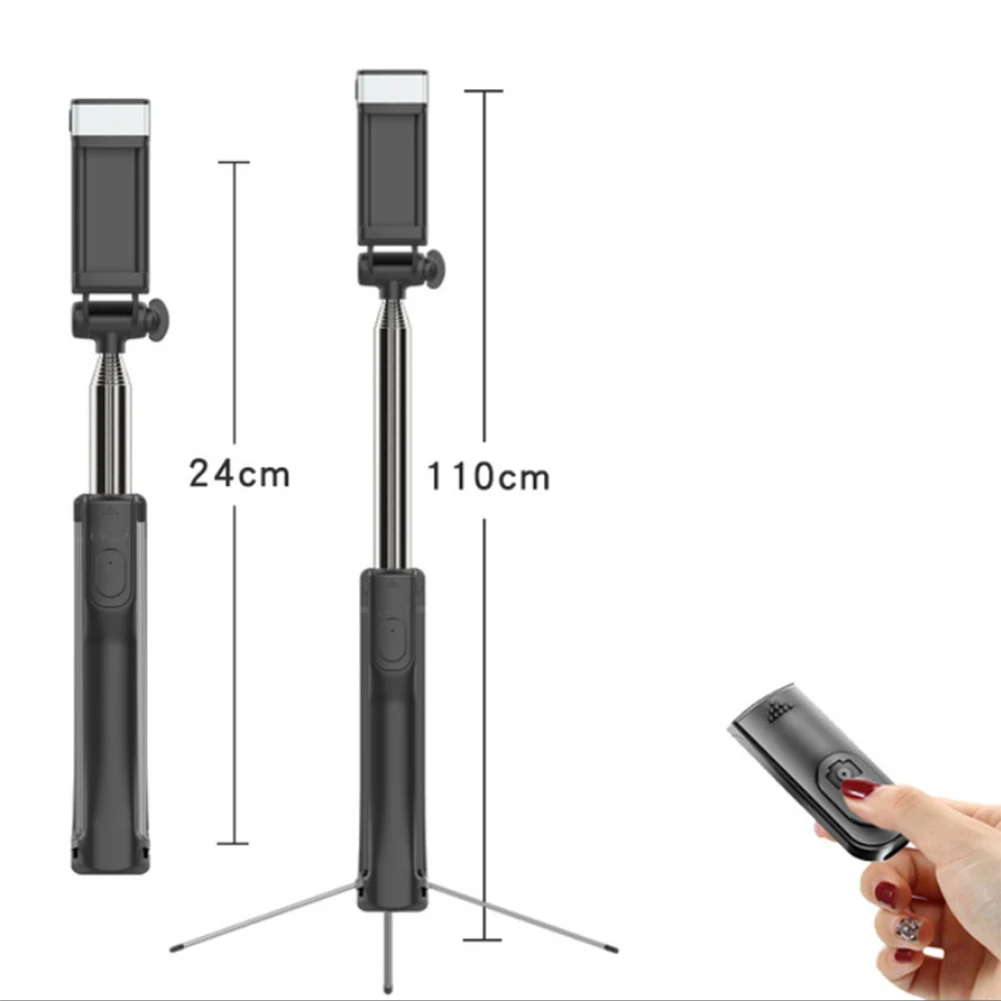 black 110cm Extendable Selfie Stick Tripod with Bluetooth Remote Shutter Fill Light for iPhone Samsung JR Deals - Цвет: black 110cm