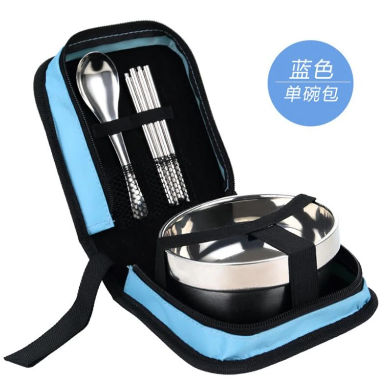 Tri-polar Stainless Steel Dinnerware Set Bowls Fork Spoons with Storage Bag for Camping
