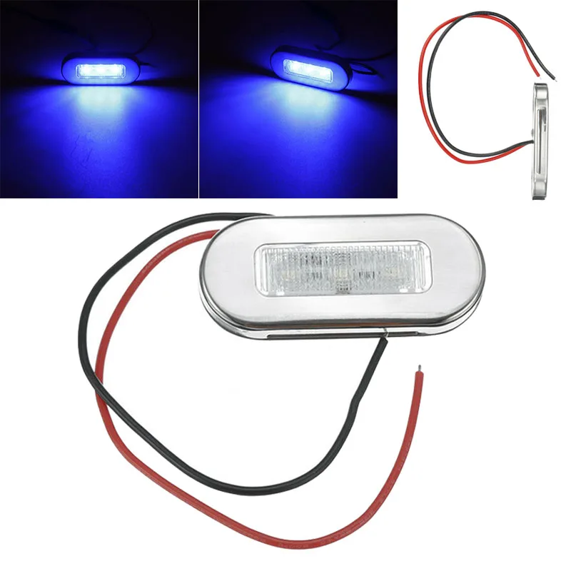 12V Car Boat Yacht Stainless Steel Marine LED Lamp Navigation Signal Light Blue LED Etiquette Light 3LED 2835 Led Light Bar