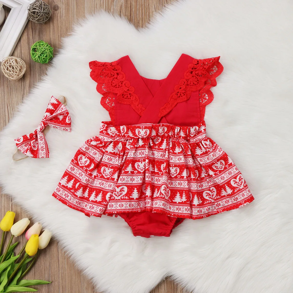 Emmababy Семейные рождественские наряды детское кружевное платье-комбинезон для маленьких девочек праздничные платья
