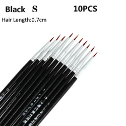 10-Piece Premium Art Supplies Set: Hand-Painted Thin Line & Nylon Paint Brushes (10pcs Black S)