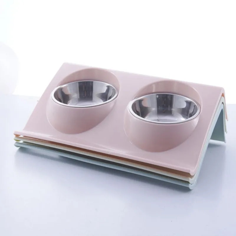 

Pet Multi-purpose Stainless Steel Z Shape Double Bowls Non-slip Dog Cat Feeders