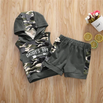 

Baby Boys Clothes 2020 Hip Hop Sleeveless Hooded T Shirts Top Shorts Pants 2PCS Summer Toddler Infant Camo Clothing Outfits Sets