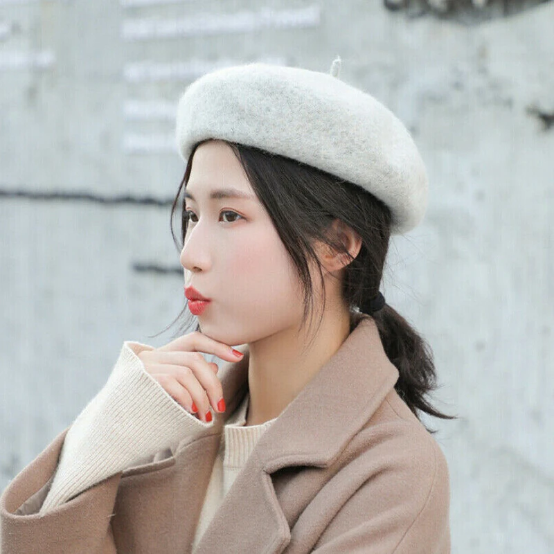 Женские береты на весну и зиму, шапка в стиле художника, женские шерстяные винтажные береты, однотонные кепки, женская шапка, теплая шапка для прогулок, Новинка