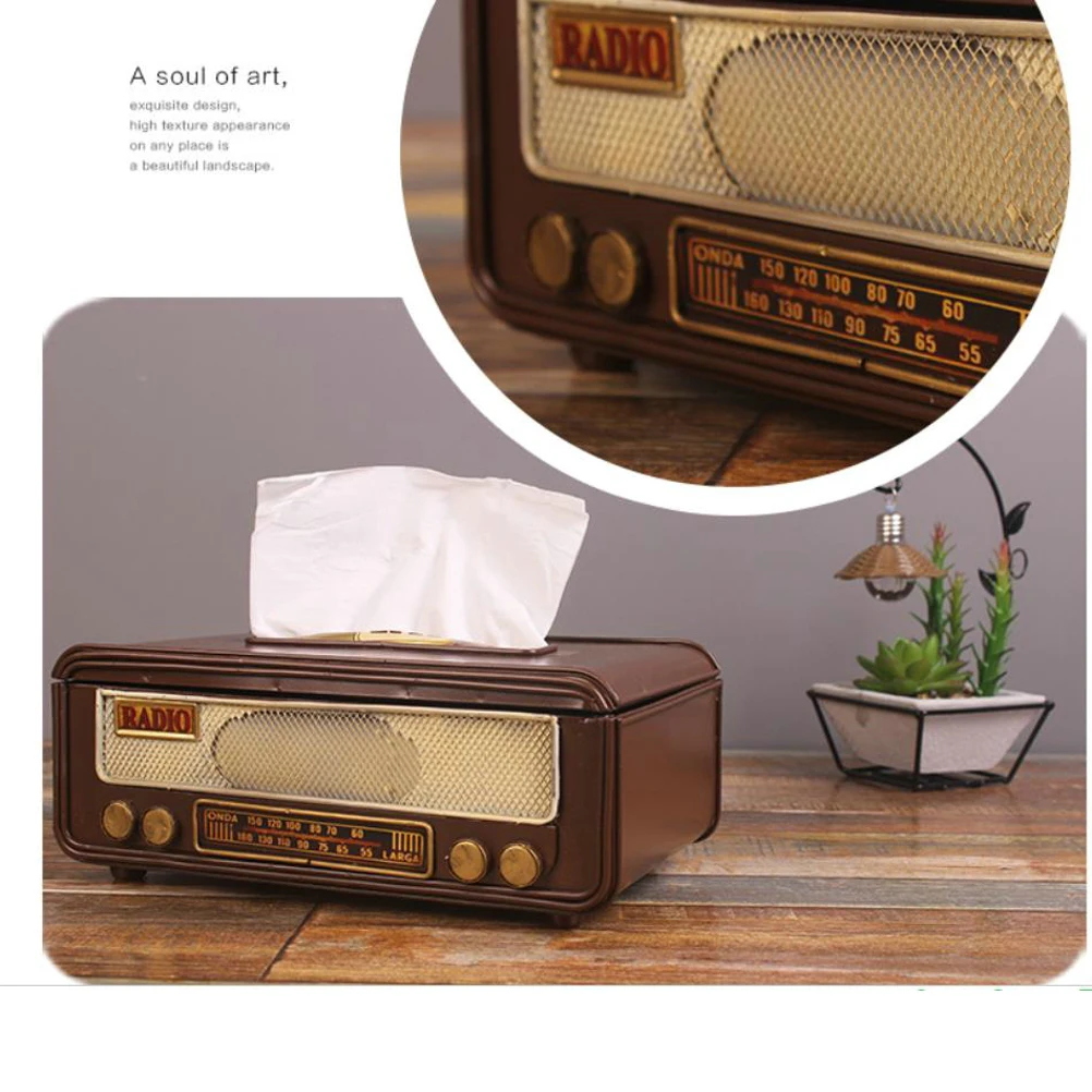 Retro Radio Shape Tissue Paper Box Napkin Storage Box Container Paper Towel Holder Paper Towel Holder Case for Home Bar Office 3