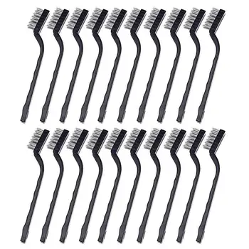 

20 Pieces Mini Handle Stainless Steel Wire Bristles Brush Set for Cleaning Welding Slag, Stain and Rust (Silvery)