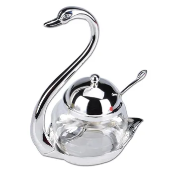 

Zinc Alloy Kitchen Spice Seasoning Bottle Swan Design Sugar Salt Coffee Storage container Tank with Spoon Kitchen Cooking Tools
