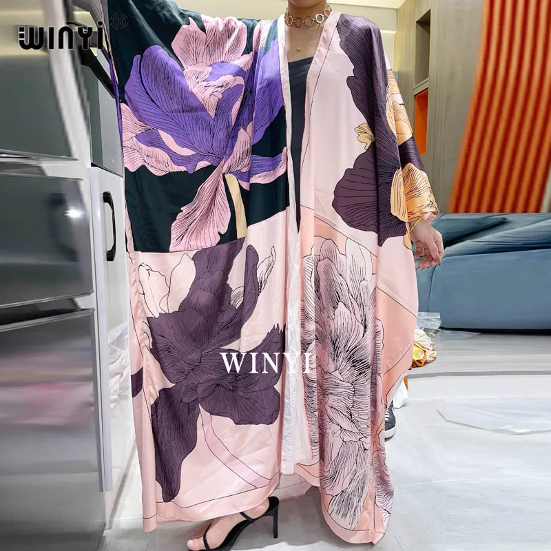 WINYI 2022Middle East Summer Women Cardigan sukienka robe Cocktail sexcy Boho Maxi African Holiday Batwing Sleeve Silk Robe new men s middle east ethnic style robe suit bronzing printed shirt casual suit