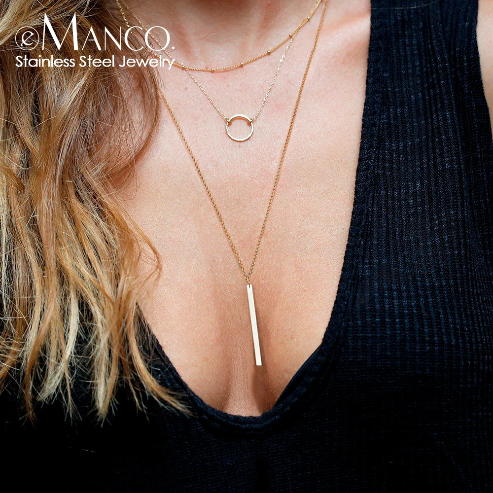 eManco 3 pcs 316L Stainless Steel Necklace for women Layered Titanium steel Simple Pendant Jewelry | Украшения и аксессуары