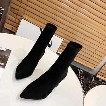 

Eytoulion Women’s Boots Genuine Leather Suede Short Boots Hot Sell High Heels Shoes Pointed Toe Autumn Winter Shoes Warm Boots