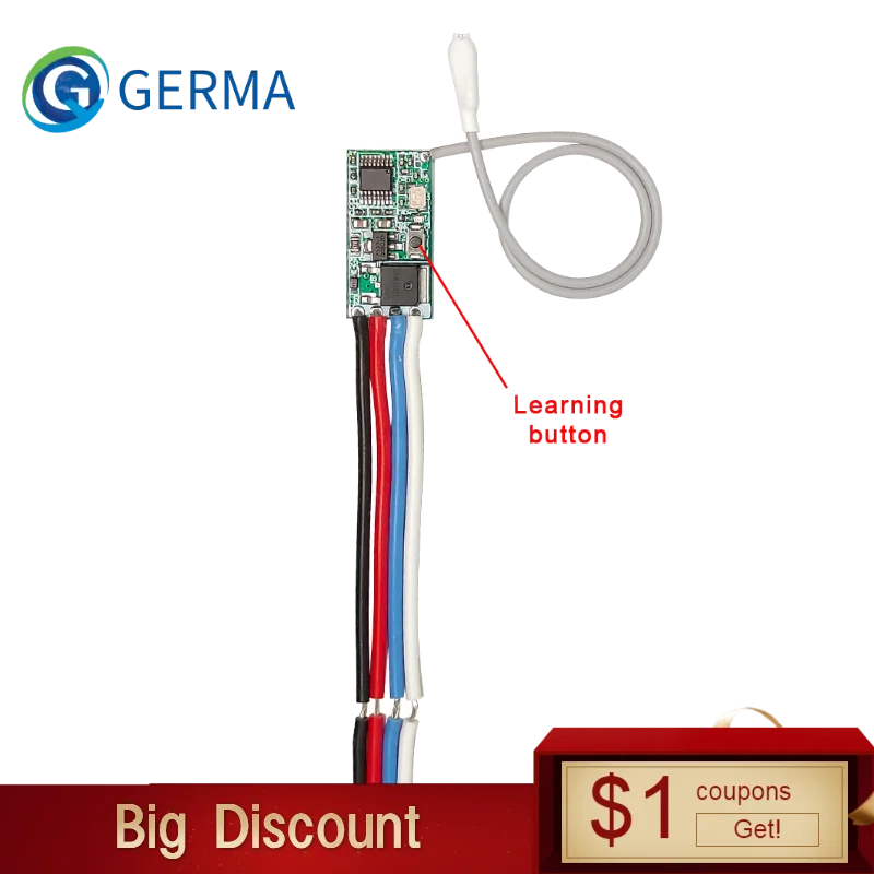 

GERMA Universal Wireless 433 Mhz DC 3.6V-24V Remote Control Switch 433Mhz 1 CH RF Relay Receiver LED Light Controller DIY Kit