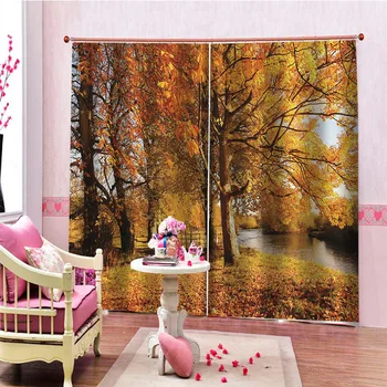

Custom Polyester Yellow maple leaf Windows Curtains Backdrop Living Room Bedroom Thin Kitchen Curtains Autumn Drapes Dropship