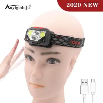 

MINI Motion Sensor Inductive XPE COB LED Headlight Headlamp USB Rechargeable Built in battery Head Torch Lamp RED Fishing Light