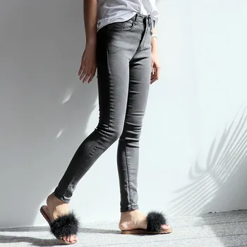 

Autumn ins super fire no hole high waist elastic nine points pencil pants female was thin simple stretch denim feet pants women