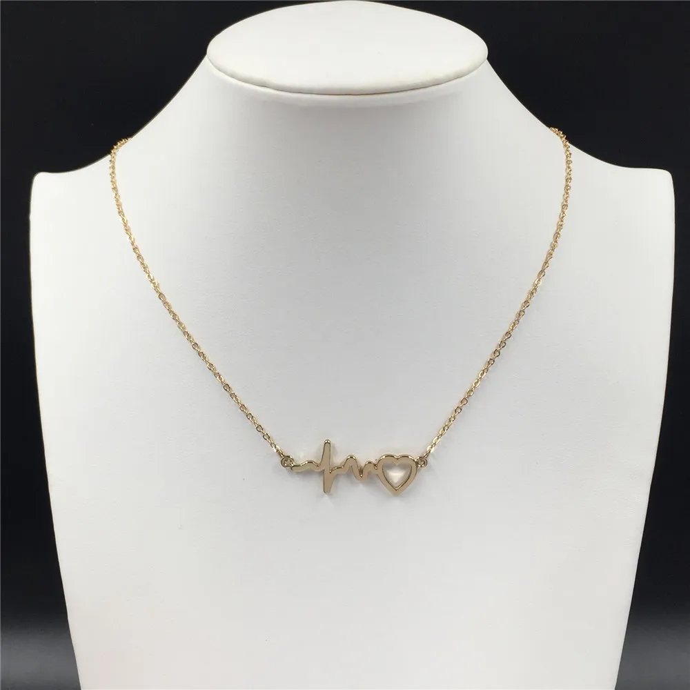 2020 Lovely Gold Color Plating Heart Pulse Pendant Delicate Necklace For Women Girl Daily Dainty Single Jewelry | Украшения и