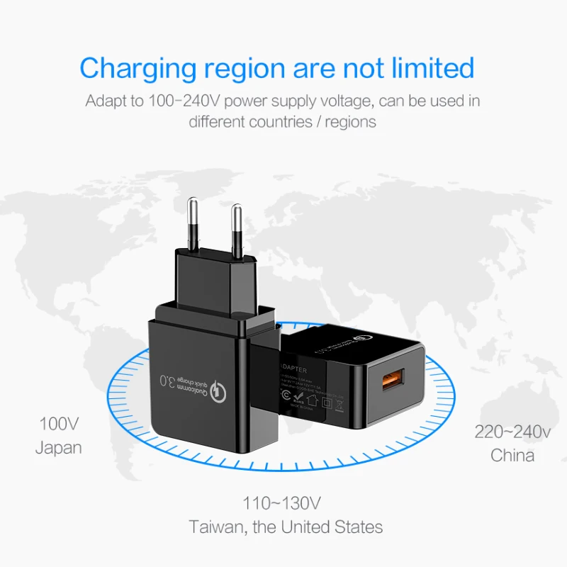 PZOZ usb зарядное устройство eu настенная вилка Быстрая зарядка QC 3,0 Портативный 18 Вт универсальный адаптер для мобильного телефона для xiomi huawei p10 lg g6