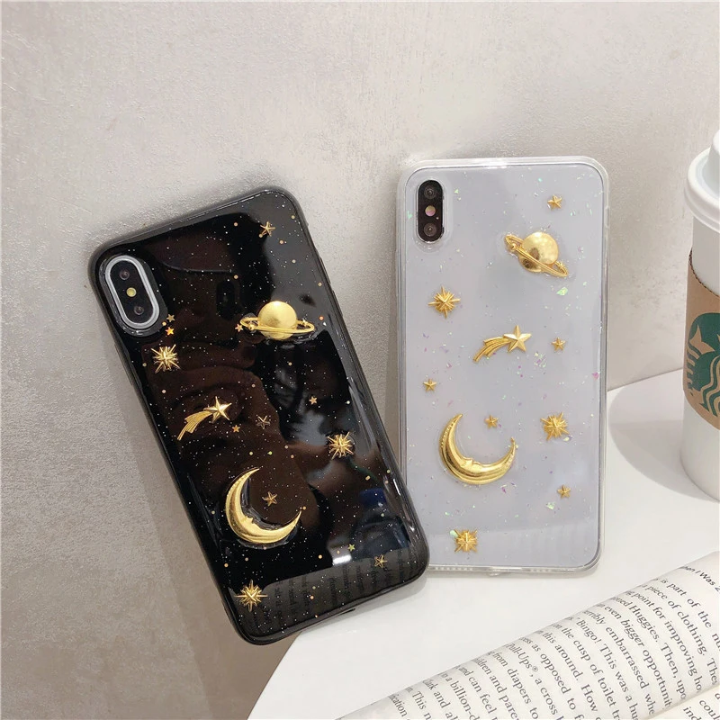 

Gold Saturn Moon Silicone Phone Case For iphone 6 7 8 6 plus 7 plus 8 plus x xs xs max xr Soft Planet Skin Cover Shell